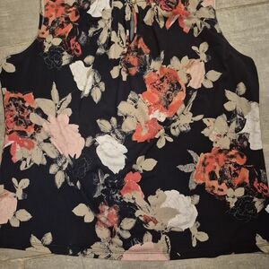 Tahari Black and Red Floral Blouse